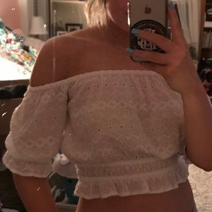 American Eagle Off the Shoulder White Eyelet Top